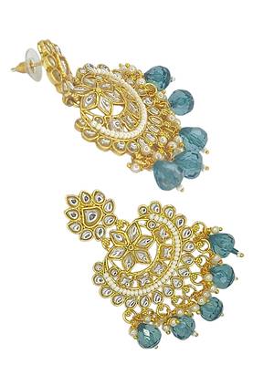 Gold-plated kundan studded chandbali earrings 3