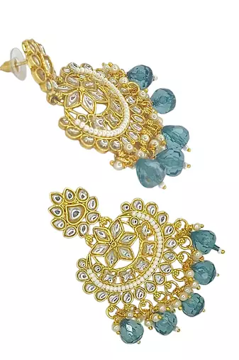 Gold-plated kundan studded chandbali earrings
