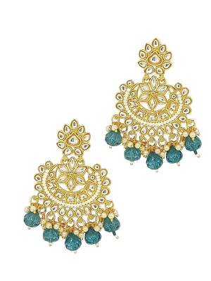 Gold-plated kundan studded chandbali earrings 4