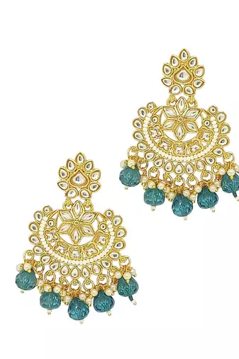 Gold-plated kundan studded chandbali earrings