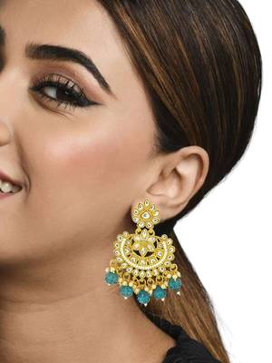 Gold-plated kundan studded chandbali earrings 5