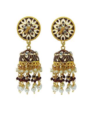 Gold plated floral beaded jhumka earrings 1