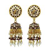 Gold plated floral beaded jhumka earrings