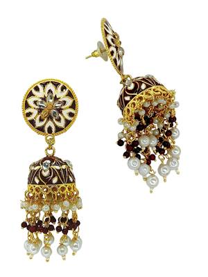 Gold plated floral beaded jhumka earrings 2