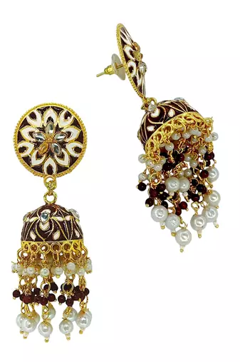 Gold plated floral beaded jhumka earrings