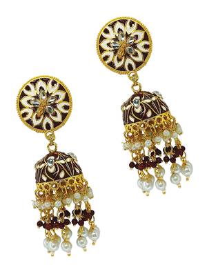 Gold plated floral beaded jhumka earrings 3