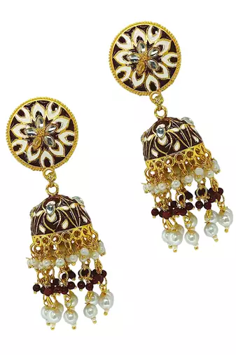 Gold plated floral beaded jhumka earrings