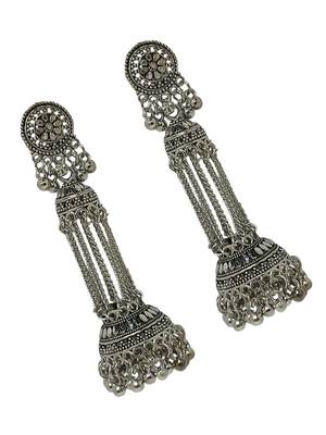 Silver plated oxidized drop earrings 4