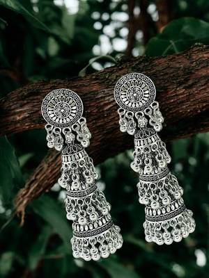 Silver plated oxidized layered jhumkas 1