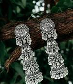 Silver plated oxidized layered jhumkas
