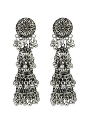 Silver plated oxidized layered jhumkas 2