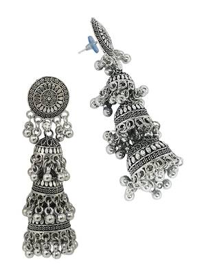 Silver plated oxidized layered jhumkas 3