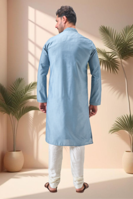 Grey art silk embroidery mirror work kurta pajama set 5