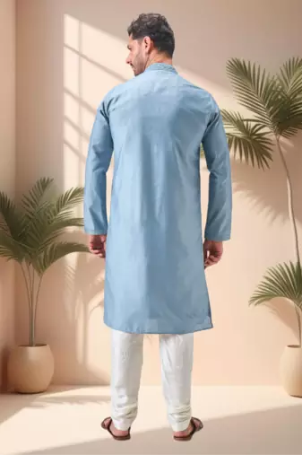 Grey art silk embroidery mirror work kurta pajama set