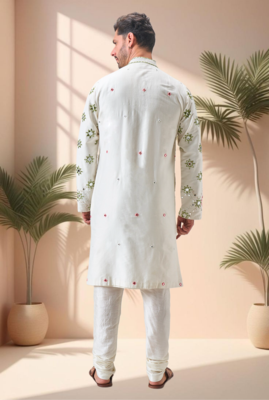 Off white art silk embroidery mirror work kurta pajama 5