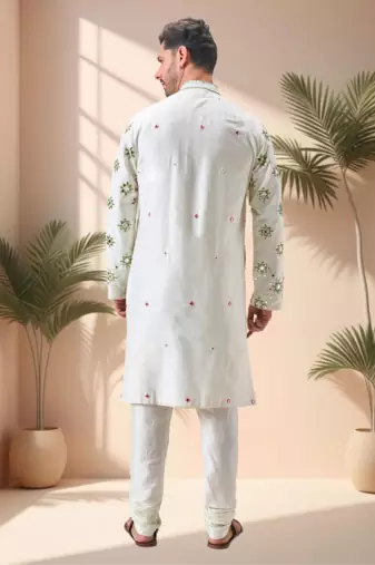 Off white art silk embroidery mirror work kurta pajama