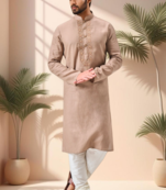 Beige linen embroidery kurta pajama set