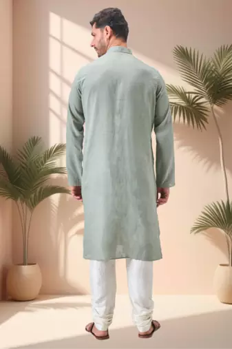 Green linen embroidery kurta pajama set