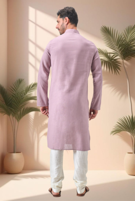Purple linen embroidey kurta pajama set 4