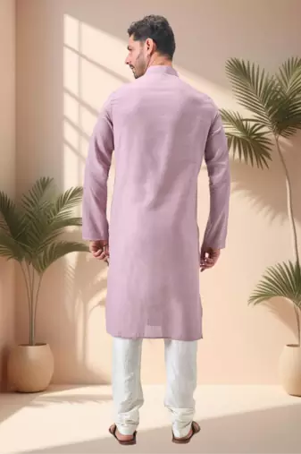Purple linen embroidey kurta pajama set