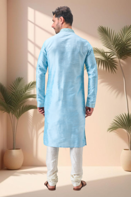 Sky blue art silk embroidery kurta pajama set 4