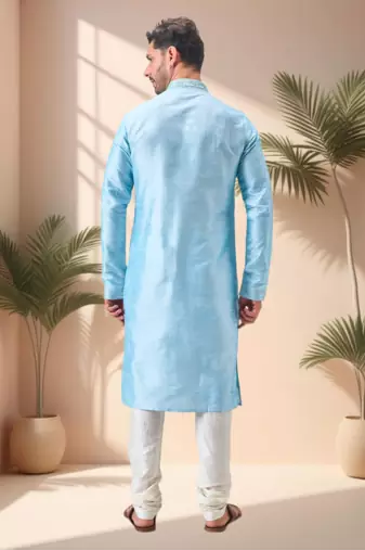 Sky blue art silk embroidery kurta pajama set