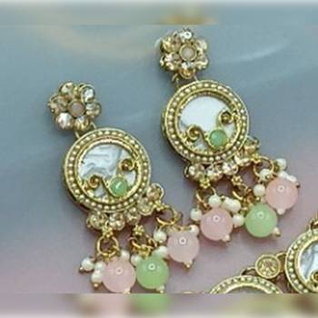 Pearl necklace set with multicolor coral beads-traditional gold-plated indian jewelry set with earrings & maang tikka 2