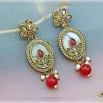 Elegant pearl necklace set with red coral beads-traditional gold-plated indian jewelry set with earrings & maang tikka 2
