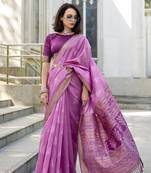 Pink ikkat woven blend saree