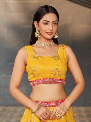  Yellow & Black Dori Zari Sequins And Thread Embroidered Georgette Indian Lehenga Choli Dress Designs 7