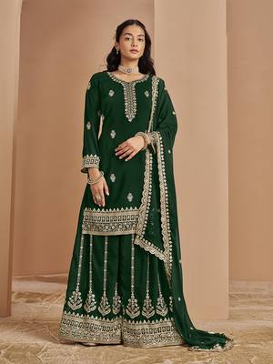 Faux georgette green embroidered salwar suit 1