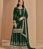 Faux georgette green embroidered designer salwar suit