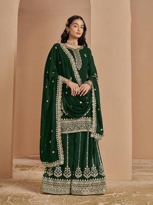 Faux georgette green embroidered salwar suit 2