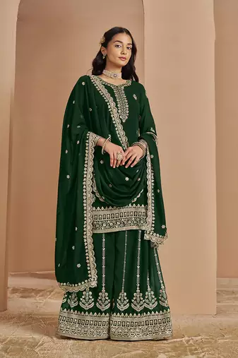 Faux georgette green embroidered salwar suit