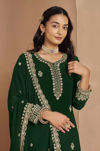 Faux georgette green embroidered salwar suit