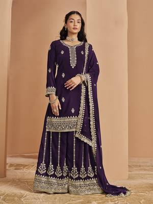 Faux georgette purple embroidered salwar suit 1