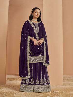Faux georgette purple embroidered salwar suit 2