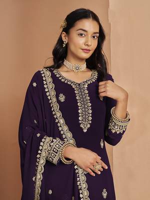 Faux georgette purple embroidered salwar suit 3