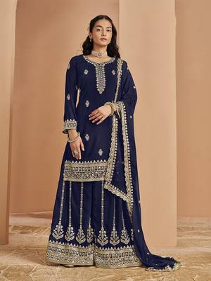 Faux georgette blue embroidered salwar suit 1