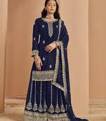 Faux georgette blue embroidered designer salwar suit