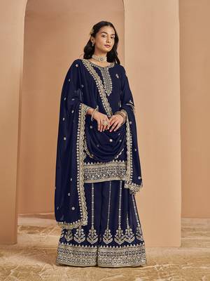 Faux georgette blue embroidered salwar suit 2