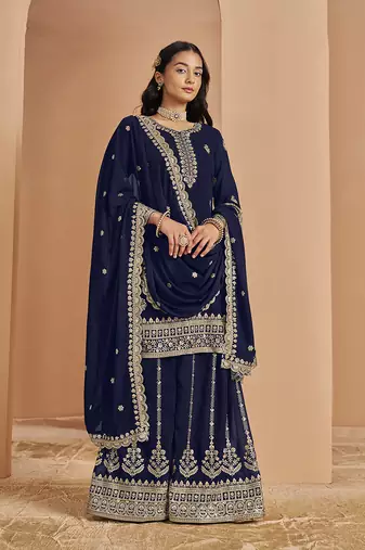 Faux georgette blue embroidered salwar suit