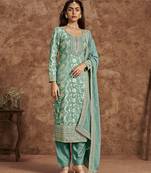 Turquoise dola silk jacquard salwar kameez