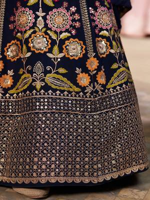  Navy Blue Dori Zari Sequins Embroidered Georgette Indian Bride Lehenga Choli Dress Designs 9