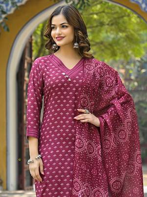 Maroon Cotton Printed Floral Design Kurti 2