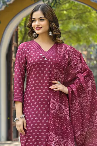 Maroon Cotton Printed Floral Design Kurti