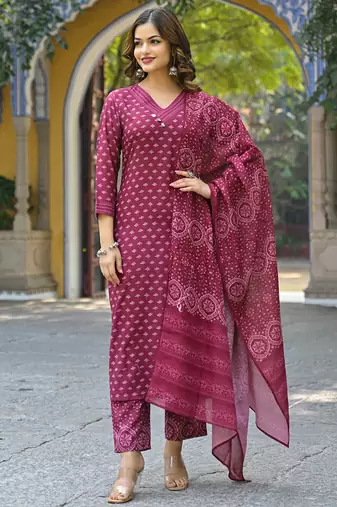 Maroon Cotton Printed Floral Design Kurti