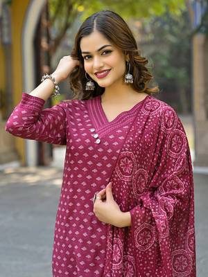 Maroon Cotton Printed Floral Design Kurti 1