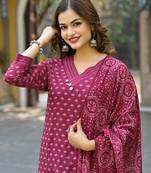 Maroon Cotton Printed Floral Design Kurti