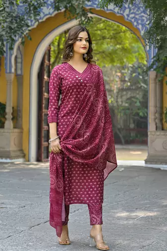 Maroon Cotton Printed Floral Design Kurti